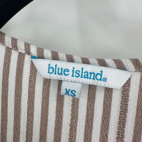 Blue island Womens Striped Pullover Beach Dress Coverup Ruffle Size XS Tan White - Picture 7 of 10